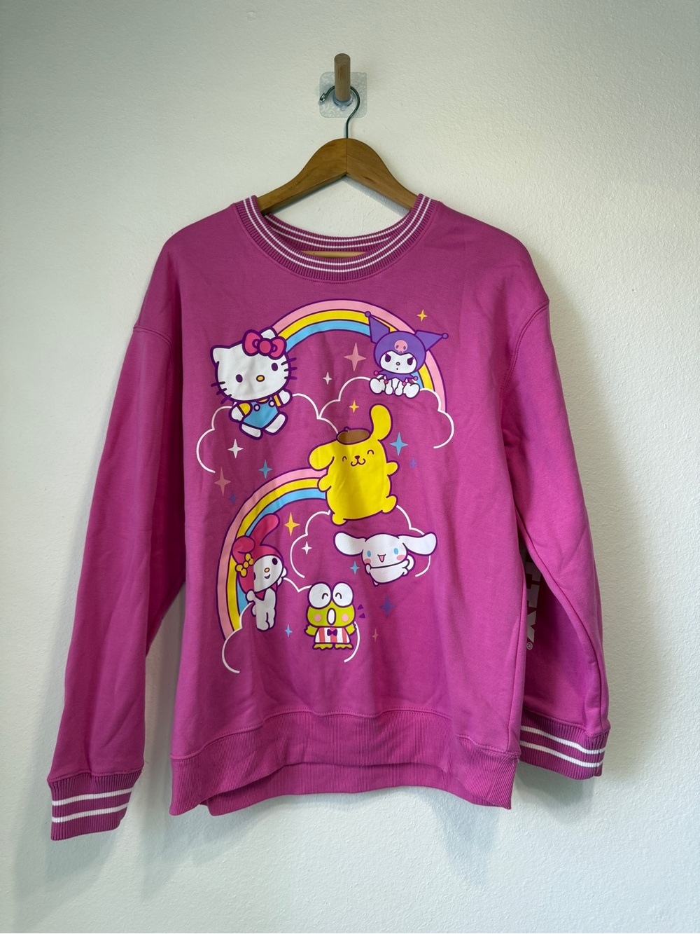 Hello Kitty & Friends Pink Graphic Sweatshirt Sanrio Rainbow Crewneck - Picture 3 of 5